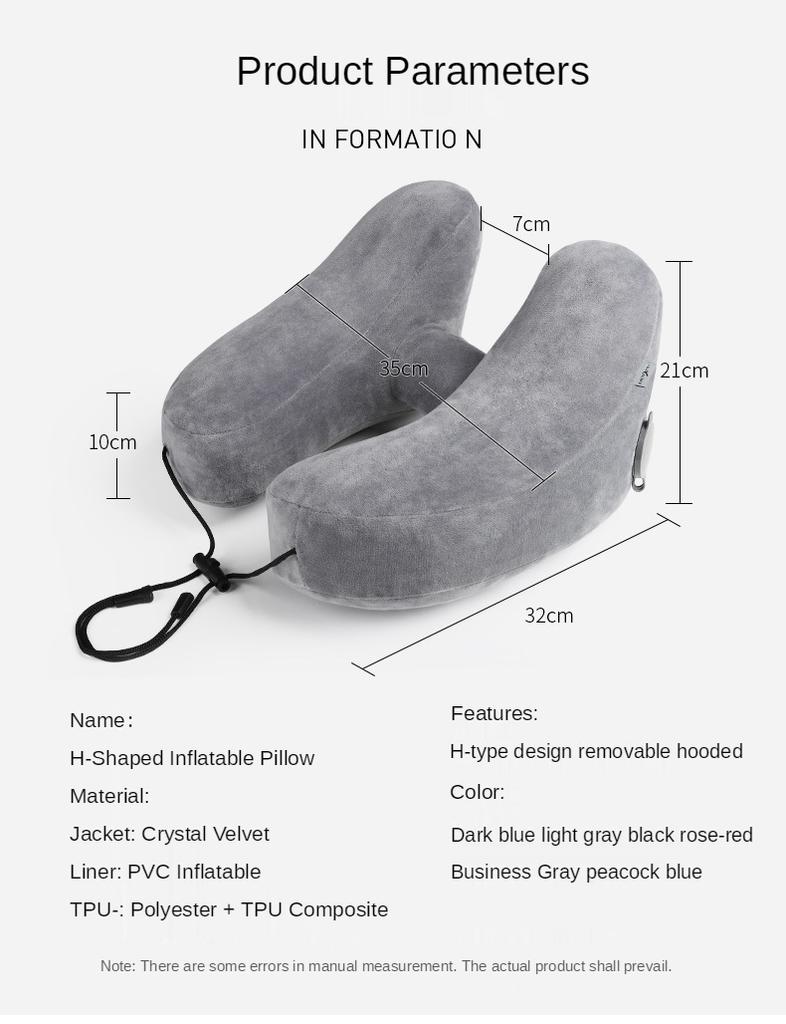 H-förmiges aufblasbares Reisekissen mit Kapuze, faltbar, leicht, Nackenkissen für Autositze, beliebtes Stuhl-, Büro- und Flugzeugsitzkissen