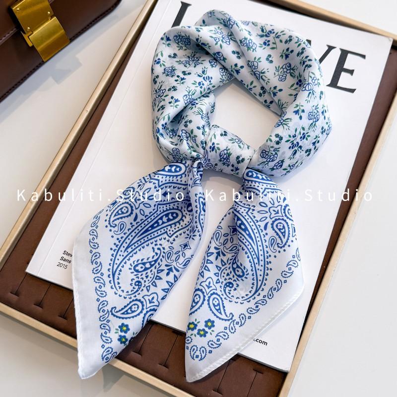 70x70cm Lightweight Square Scarf Women Polka Dot Print Silk-Like Wrap Neck Tie Hair Band Fashion Accessory