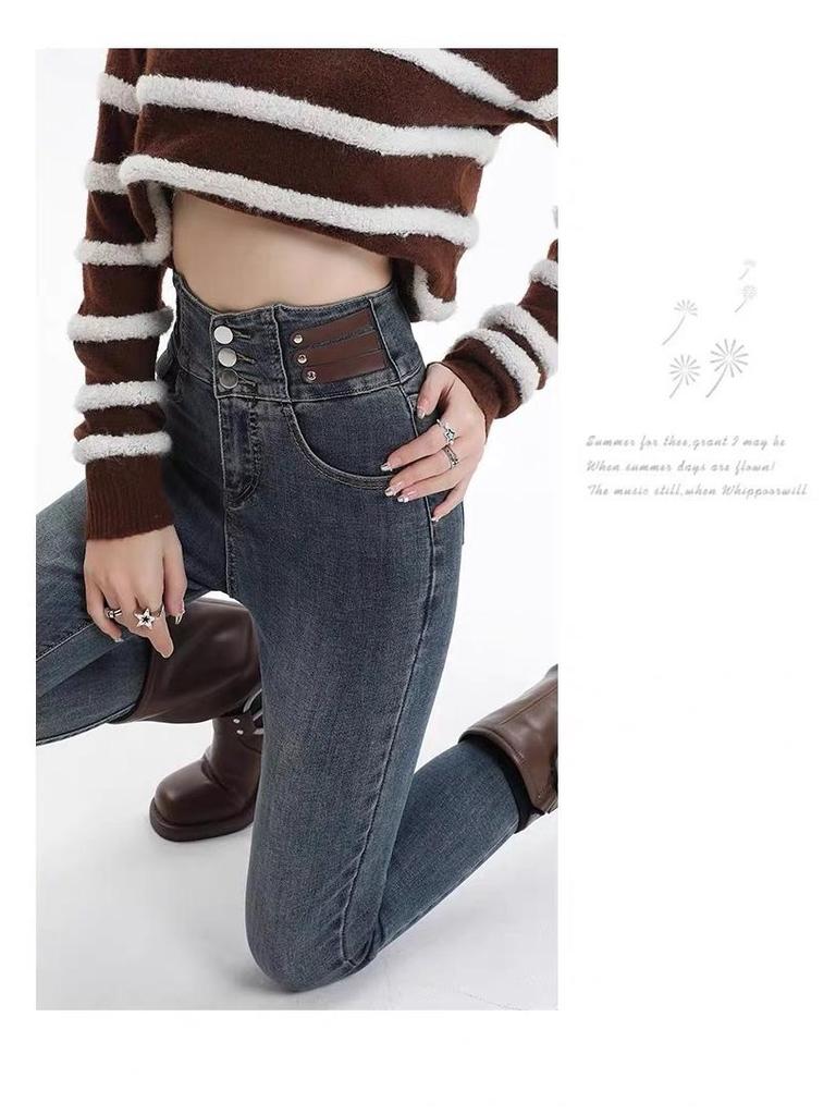 2026 Retro High-Waisted Slimming Skinny Jeans for Women - Elastic Pencil Pants for Autumn/Winter