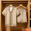 Men's Summer Set Fashion 3D Striped Print Short-Sleeve Shirt and Shorts