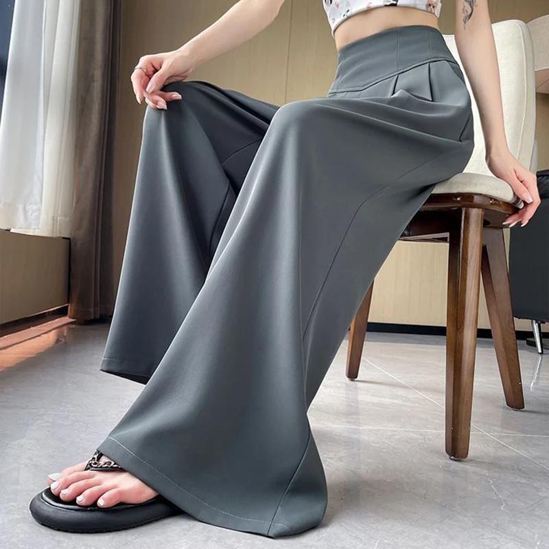 Spring Summer Lady Korean Solid High Waist Pants Girls Wide Leg Suit Trousers Women Slim Fit Comfortable Daily Slacks