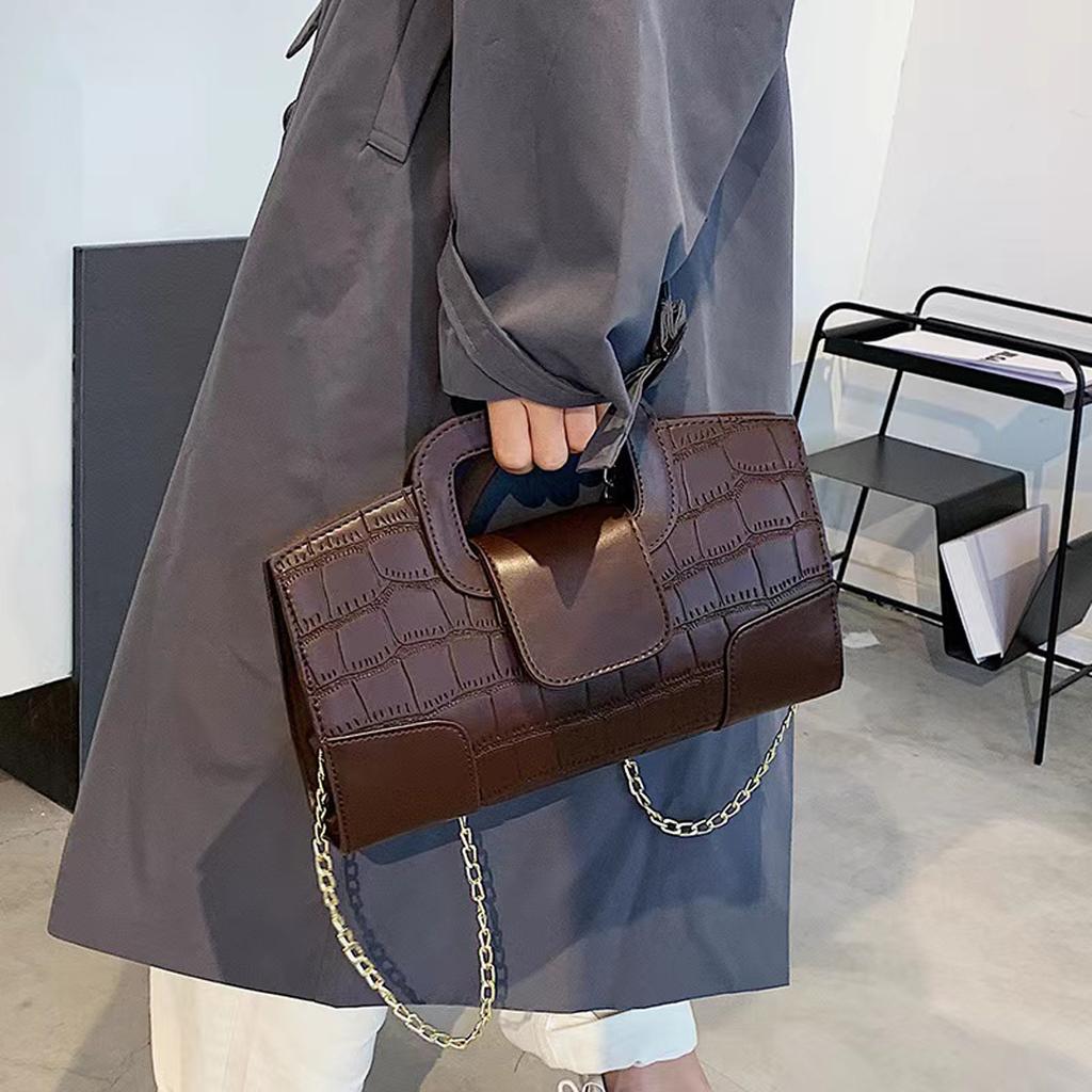 Crocodile Grain PU Leather Handbag for Women Vintage Large Capacity Evening Bag Simple Elegant Party Clutch Bag Shoulde