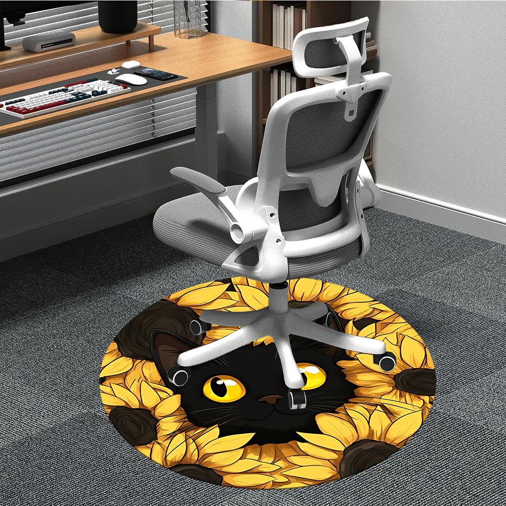 

1pc Black Cat Sunflower Chair Carpet for Office Non-Slip, Machine Washable Rug for Office, Room - Polyester, Machine Made yy251029219 80cm by 80cm