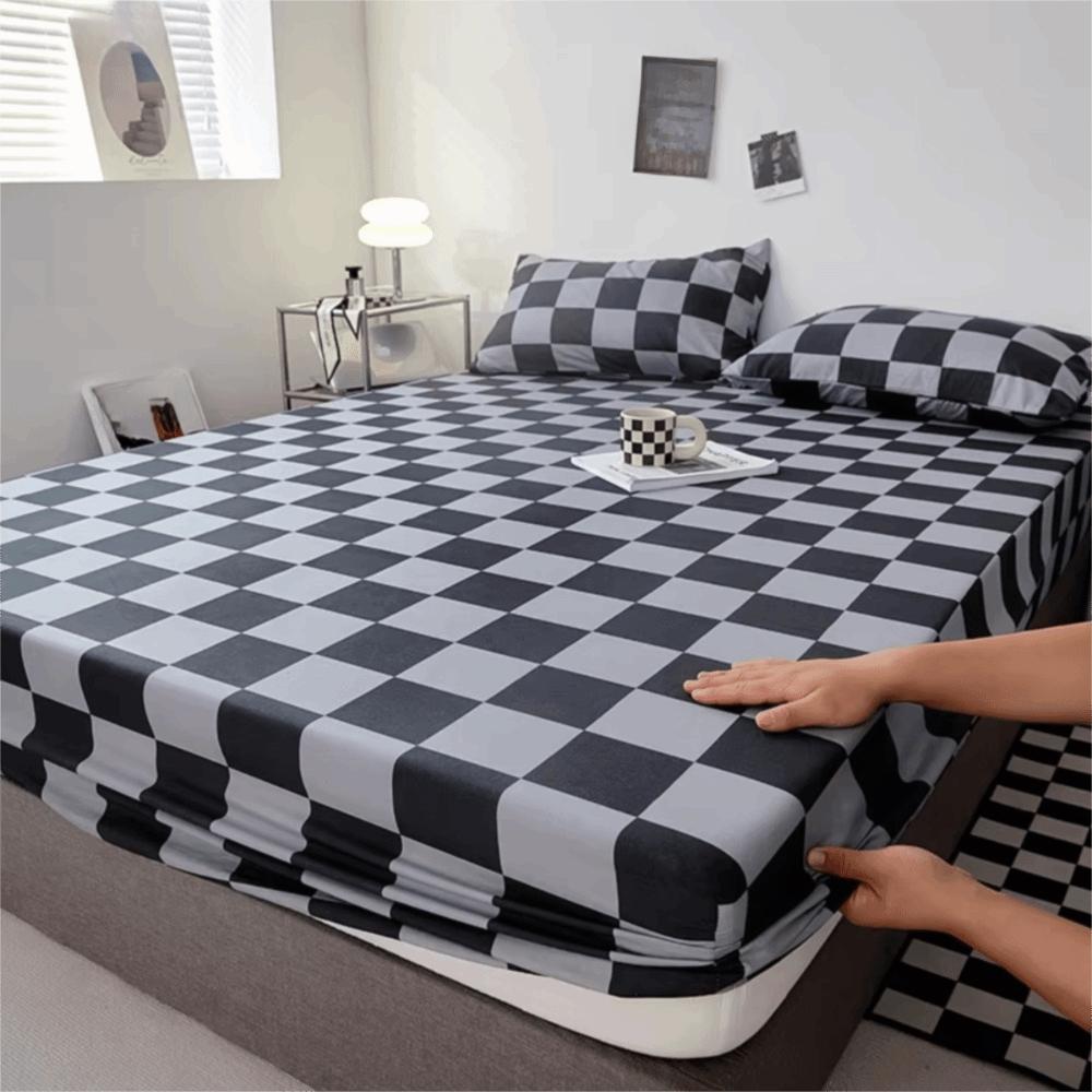 Checkered Pattern Fitted Bed Sheet Elastic Band Mattress Protector Mattress Cover Single Bed