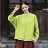Johnature Women Vintage Shirts Tops Spring Chinese Style Stand Long Sleeve Solid Color Loose Shirts