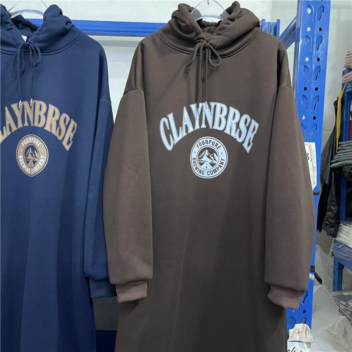 

YYFS Женская мода Осень Зима Длинный рукав С капюшоном Свободная талия Повседневные платья Size: One Size темно-коричневого