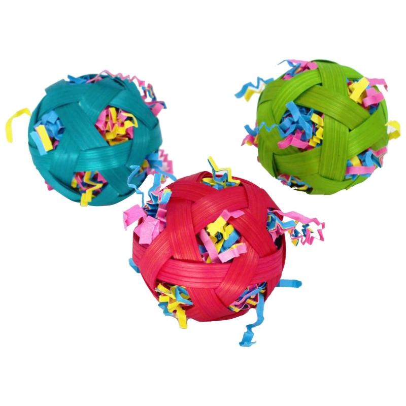 3Pcs Bird Foraging Toys Parrot Cage Shredder Toy 2.4-in Foot Ball Chewing Toys for Small Animals Gerbils Hamsters