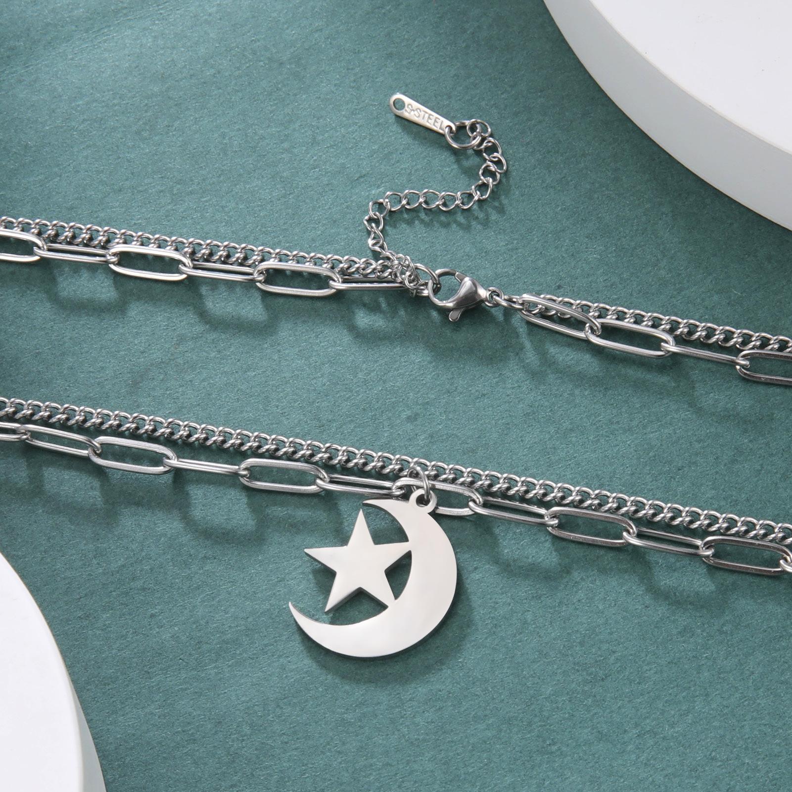 

Ожерелье с фазой полумесяца, простое двухслойное ожерелье из нержавеющей стали, модные женские украшения для подарка на день рождения белый