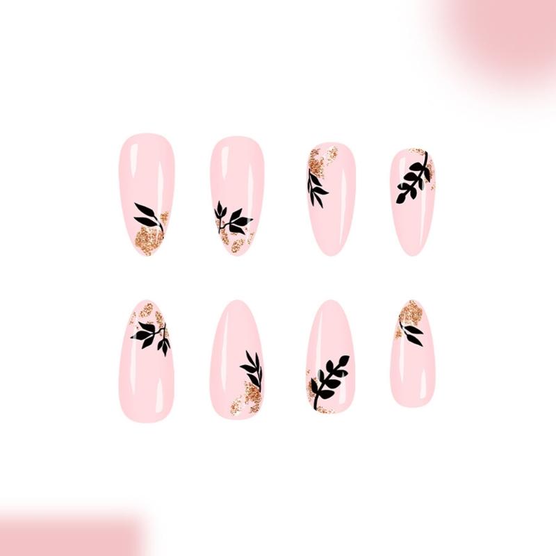 Elegant Press On Fake Nail With Shimmering Leaf Glitters Patterns NonToxic Press On Nail For Women Event 24pcs