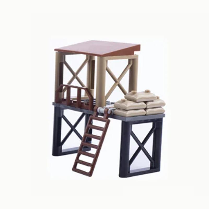 Military MOC Sentry Building Block Soldier Sandbag Fence Cannon Shell Barbed Wire Weapon Rack Training Field Watchtower Toy K018