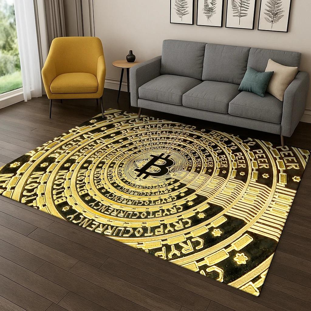 HD Bitcoin Pattern Carpet Rug for Home Bedroom Living Room Sofa Doormat Decor Carpets for Living Room Bedroom Decor Carpet