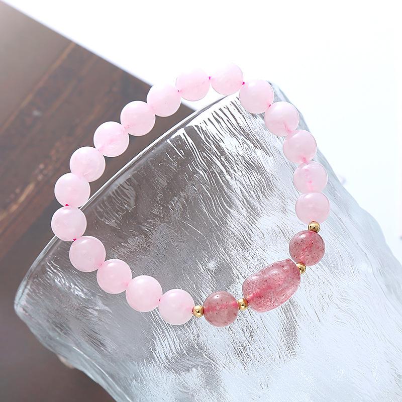 Natural Pink Crystal Bracelet for Women, Cute Strawberry Crystal Bracelet Jewelry Gift