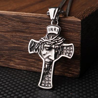 Vintage Stainless Steel Cross Necklace Pendant Portrait Titanium Steel Jewelry Hip Hop Style