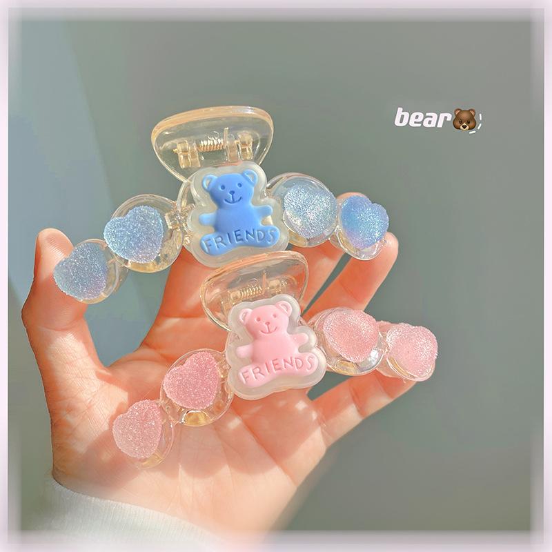 Ins Hot Sale Lovely Peach Heart Love Shark Clip Cute Girls Pink Hair Claw Clips Gummy Bear Hair Clips
