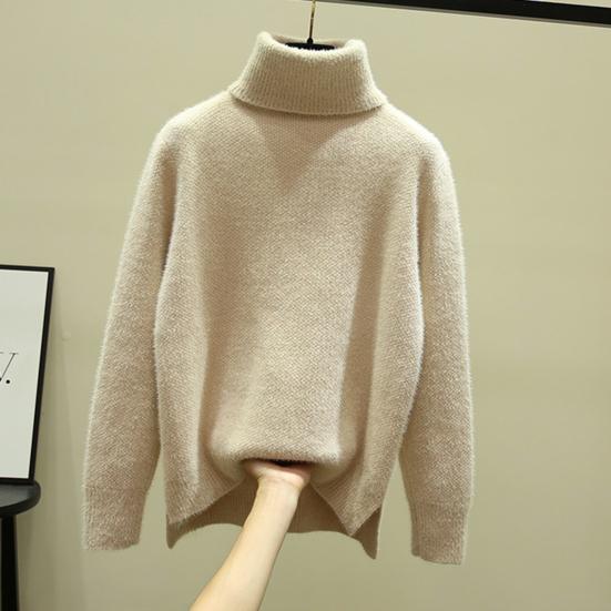 Women Knitting Sweater Turtleneck Long Tops Side Sleeve Thickened Knitting Split Hem Imitation Mink Pullover Sweater