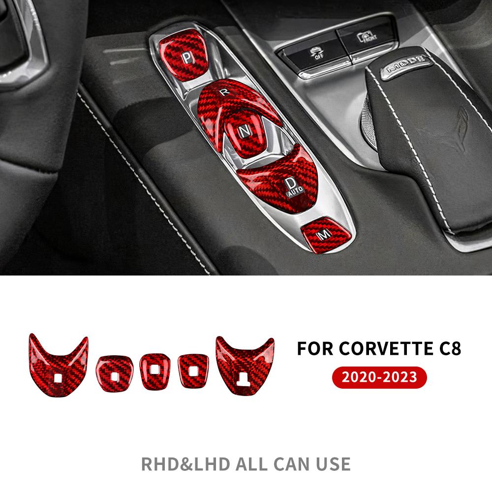 Skutečné pevné uhlíkové vlákno Pro Chevrolet Corvette C8 2020 2025 2025 2025 Samolepka na tlačítko řadicí páky konzole auta Příslušenství