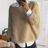 Women Sweater Round Neck Long Sleeve Loose Fit Knitting Tops Breathable Loose Hem Solid Color Knitwear