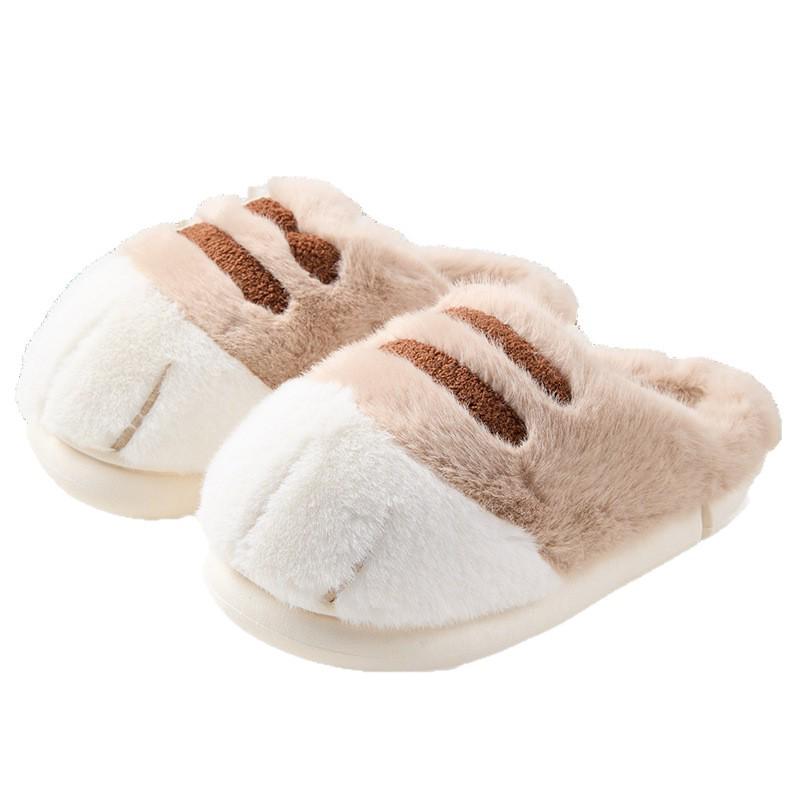 Unisexowe bawełniane kapcie z futrzanymi kocimi łapkami - Ciepłe, antypoślizgowe, na grubej podeszwie obuwie domowe na zimę