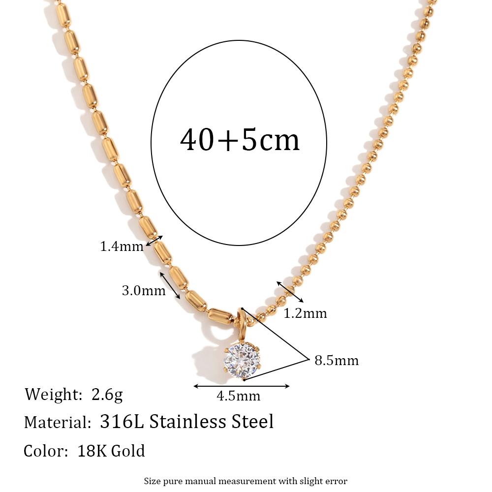 

MamacitaSlay Elegant Half Rice Beads Chain Half Round Beads Chain Shiny Round Zircon Pendant Women s Stainless Steel Necklace 40cm