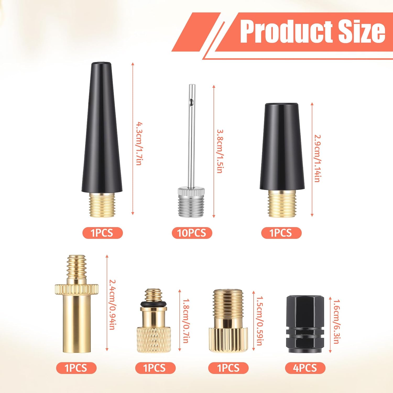 

19 Pcs Bicycle Inflator Needles with Brass Valves Adapter for Presta/Schrader, Ball Pump Tools Set in Box United States