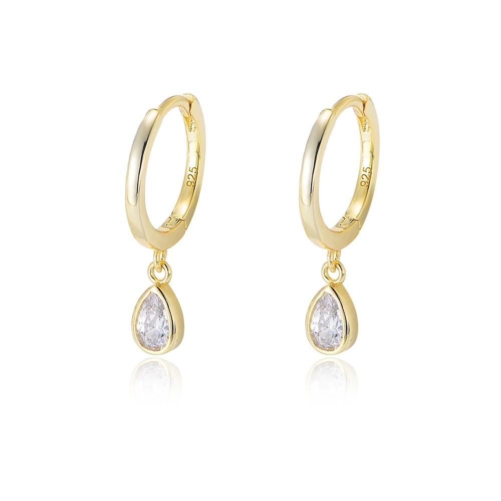 Fashion Jewelry 925 Sterling Silver Minimalist Small Earrings Oval Shape Drop Diamond Earrings Gold Plated Hoop Earrings Women
