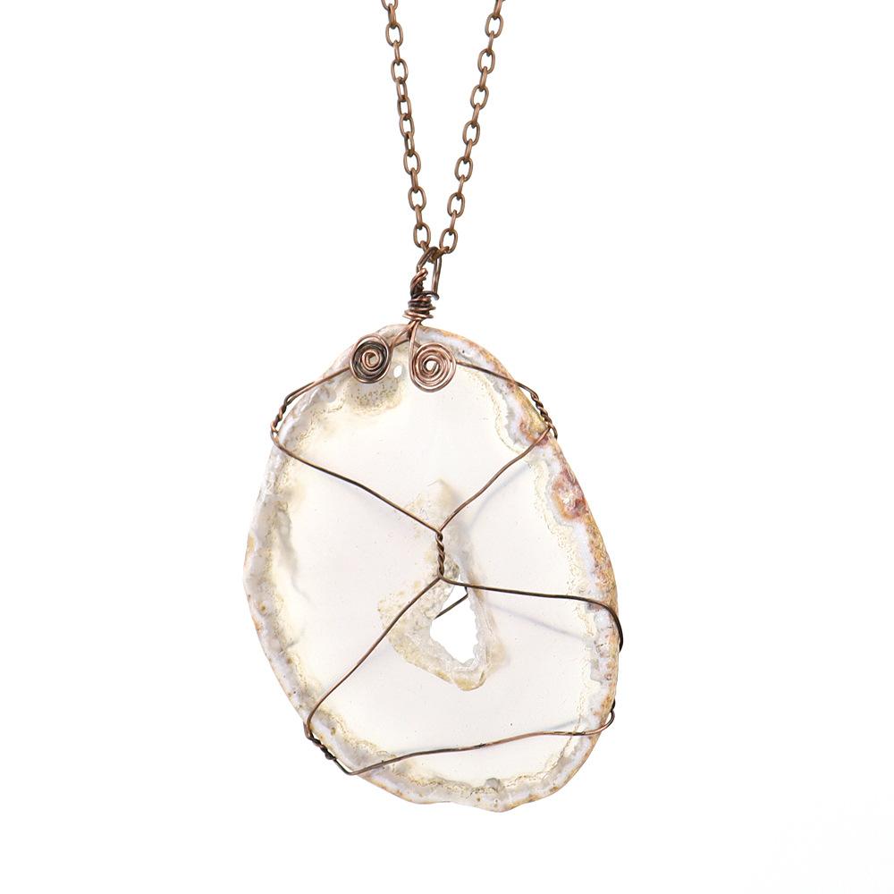 Hand-Wound Silk Color Irregular Agate Sheet Crystal Rough Stone Natural Stone Necklace Mesh Pocket Sweater Chain N714