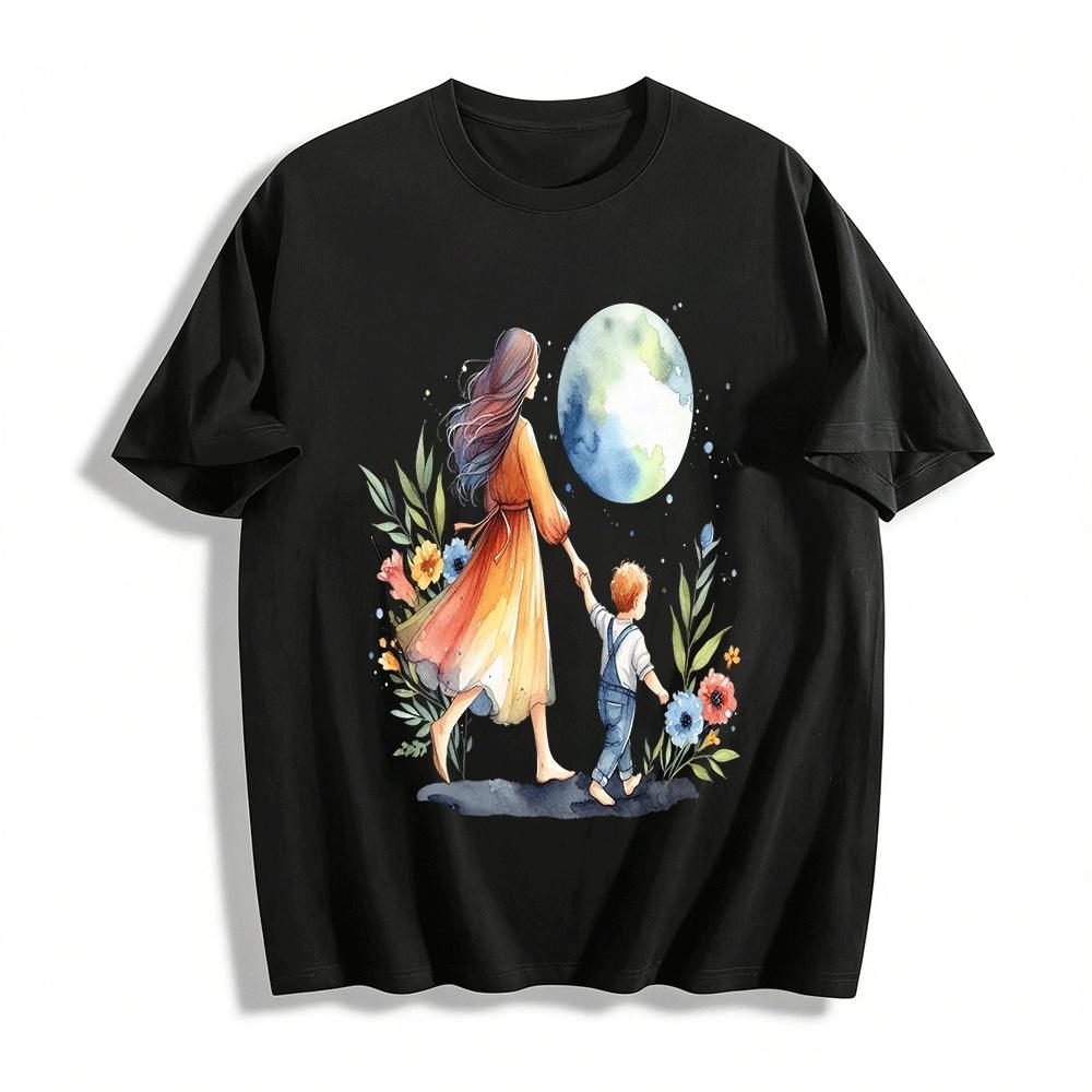 Parent-child Printed Top With Warm Holding Hands Design Pure cotton T-shirt XXS