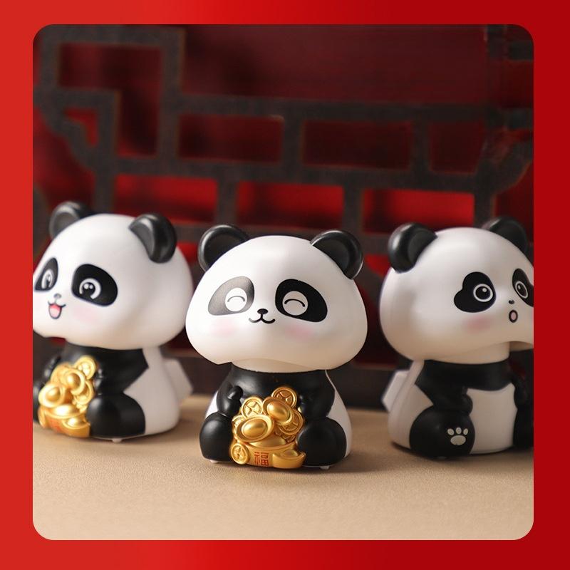 1Pc Solar Energy Panda Doll Lucky Car Decoration Cute Shaking Head Panda Figure Ornament Collection Model Creative Gifts