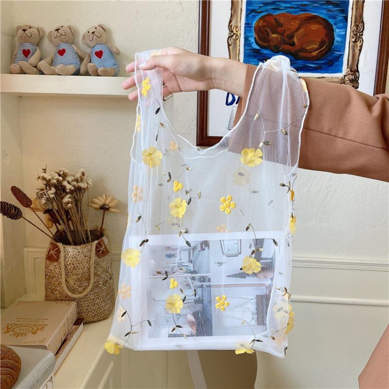 

New mesh embroidered flower bag fairy summer cute little fresh mesh hand bag source жёлтый