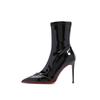 [Spot] 2025 Autumn and Winter New Patent Leather Pointed Tip Thin Heel Sexy Short Boots Slim High Heel Fashion Boots Short Boots