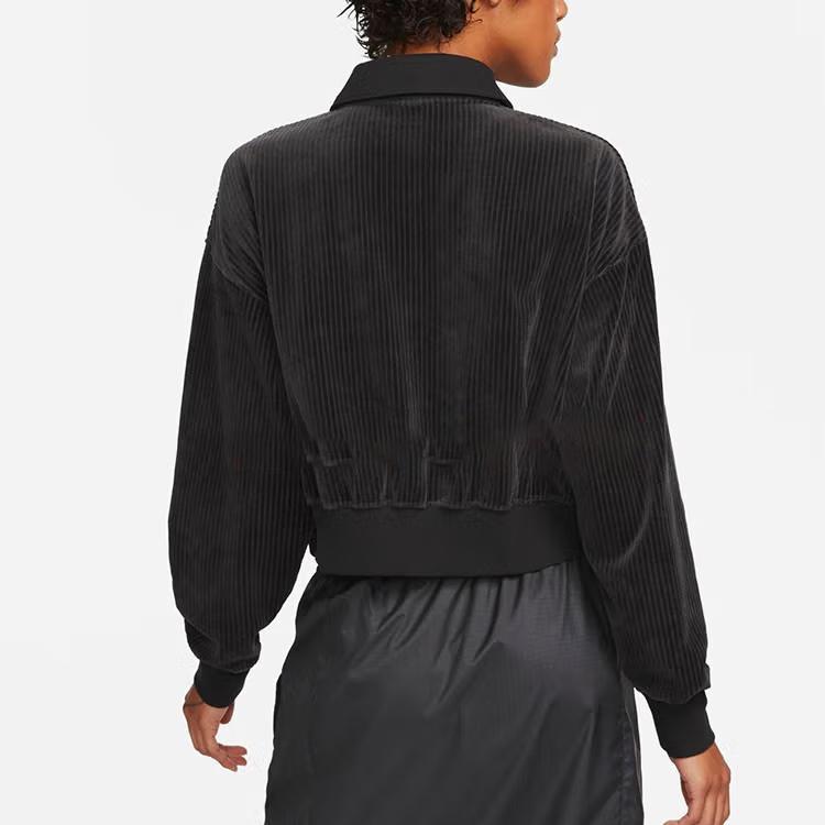 Nike Sportswear Corduroy Half-Zip Embroidered Logo Short Cropped Long-Sleeve Sweatshirt Women Tops Black DQ5939-010