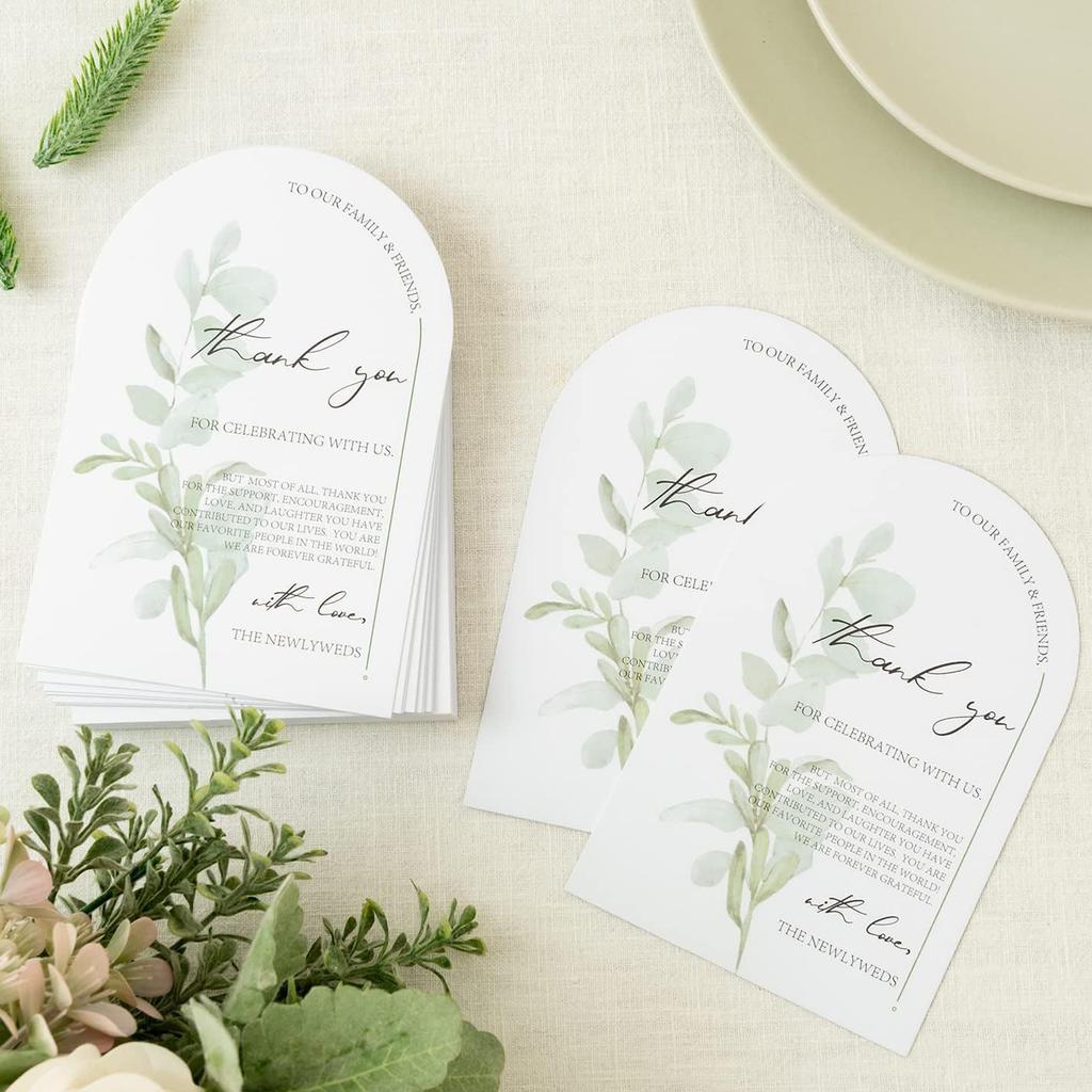 50pcs Arch Design Floral Watercolor Wedding Thank You Place Setting Card, Wedding Table Centerpieces and Wedding Decorations
