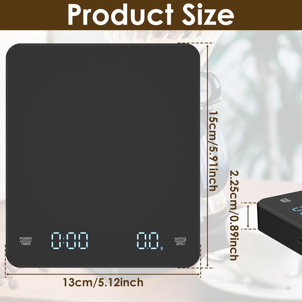 Digitale Küchenwaage mit Timer 3kg/0,1g Espresso Kaffeezubereitung Mini Lebensmittelwaage Hohe Präzision Messungen Wiederaufladbar