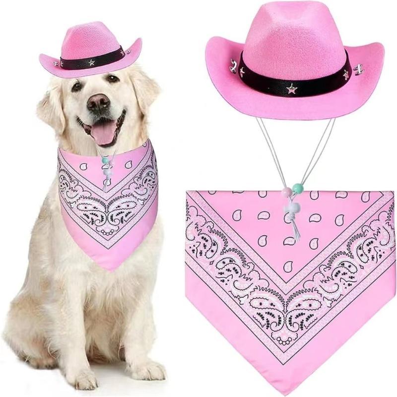 Dog Cowboy Costume Hat Bandanas Set Dogs Adjust Caps Festival Props Outfit