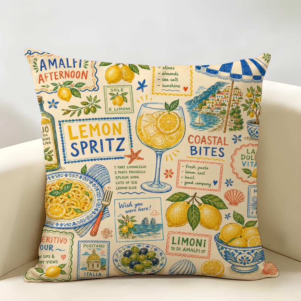 Food Fruits Desserts Puzzle Pattern Cushion Cover Natural Linen Organic Fabric Double-Sided Printing Breathable For Home Decor