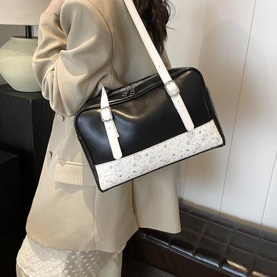 Commute Contrasting Color Tote Bag for Women's  New Casual Short Distance Travel Handbag Floral Print Underarm Shoulder Bag