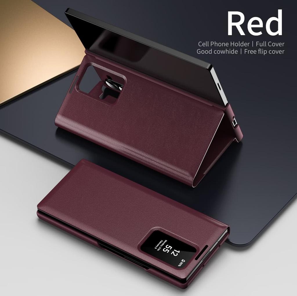 Flipové kožené pouzdro pro Samsung Galaxy Z Fold6/5/4/3 s chytrým displejem, LED zobrazením, okénky a držákem na karty/peněženkou, kryt na telefon
