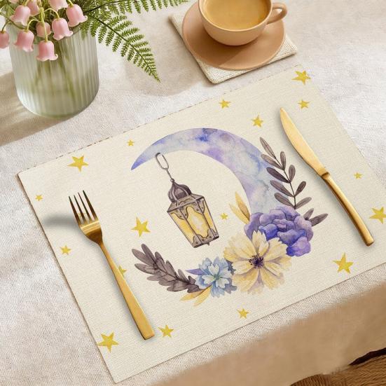 Ramadan Placemat Moon Heat Resistant Non-slip Star Lantern Mosque Table Mat Eid