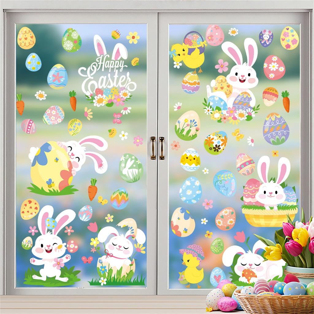 Easter Stickers, Cute Bunny Easter Eggs, Static Stickers, Window Display , Glass Decorations, Window Stickers