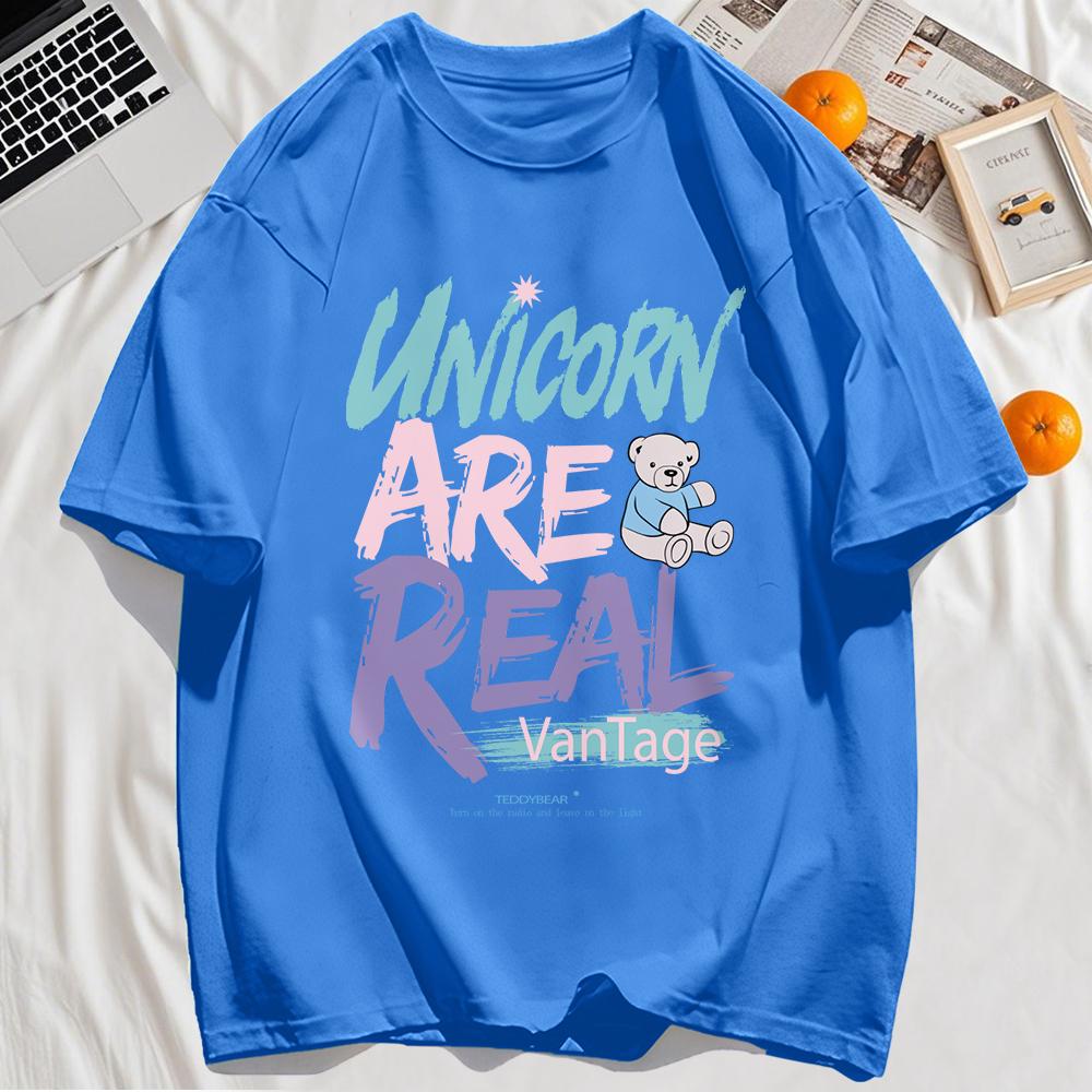 Unicorn Are Real Print T-Shirt Mens Summer Casual Comfortable Clothes Fashion Crewneck T Shirt Loose Cotton Streetwear