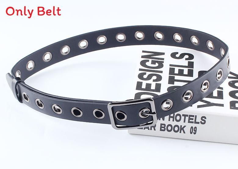 

Casual Pu Belt For Men And Women With Rivet Decor For Denim Jeans Fashion Accessory GunColorBuckle