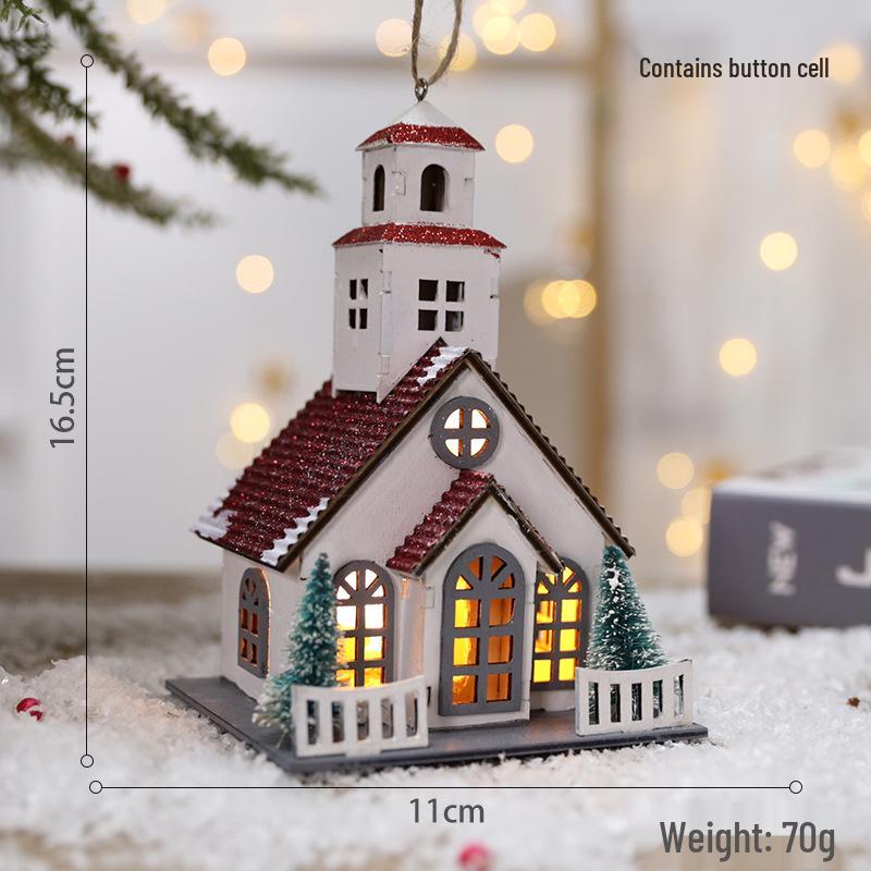 Creative Christmas Tree Decor: Wooden House Ornaments & Family Pendants