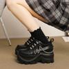 Sweet and Cool Girl High-heeled Small Leather Shoes Women's Black Platform Muffin Shoes Lace-up, Thin and Tall British Style Single Shoes Women