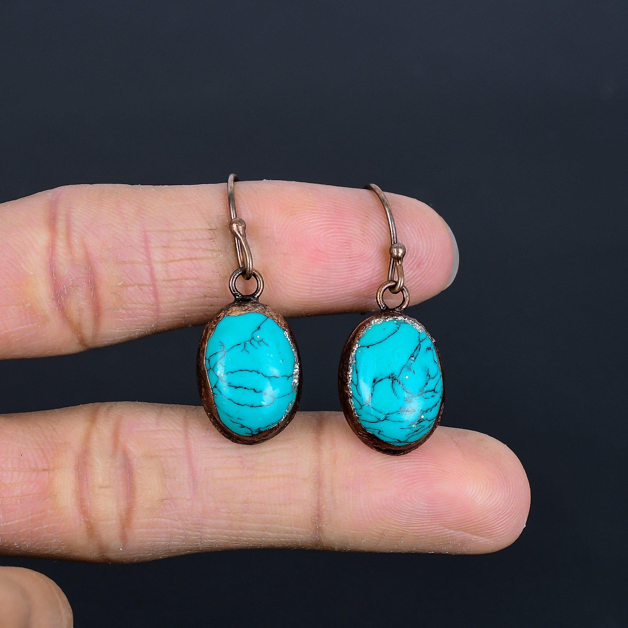 

Santa Rosa Turquoise Earrings Gemstone Jewelry, Copper Electroformed Handmade Earrings, Latest Design Jewelry 2.55 Inches