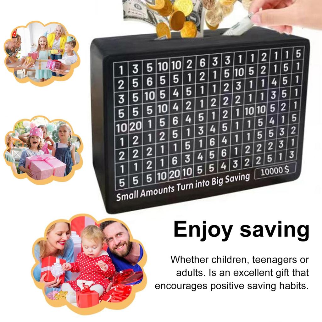 Wooden Money Saving Box 10000/1000 Savings Challenge Box Coin Piggy Bank Cash Vault Bank with Money Target Numbers for All Ages