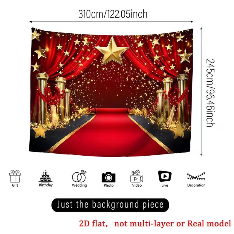 2D Award Ceremony Backdrop, Gold Star Curtain Photography Background Decoration 47.2x31.5inch/120*80cm