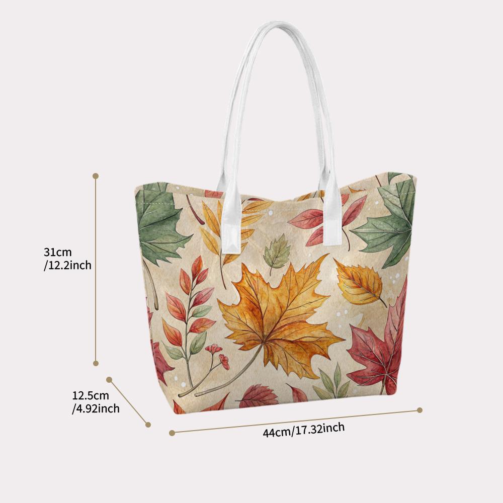 Autumn Maple Leaf Print Tote Bag Casual Large Capacity Shoulder Handbag for Daily Use