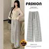 Petite Loose Fit High Waist Fleece Stripe Wide Leg Pants for Women - Autumn/Winter Casual Wear