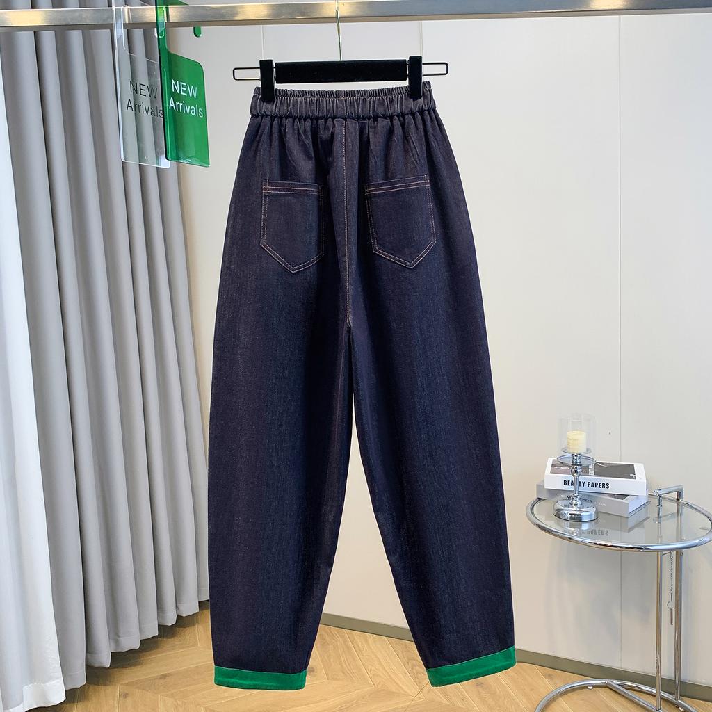 DIMANAF 2025 Plus Size Jeans Long Harem Pants Women Casual Basic Trousers 5XL High Waist Elastic