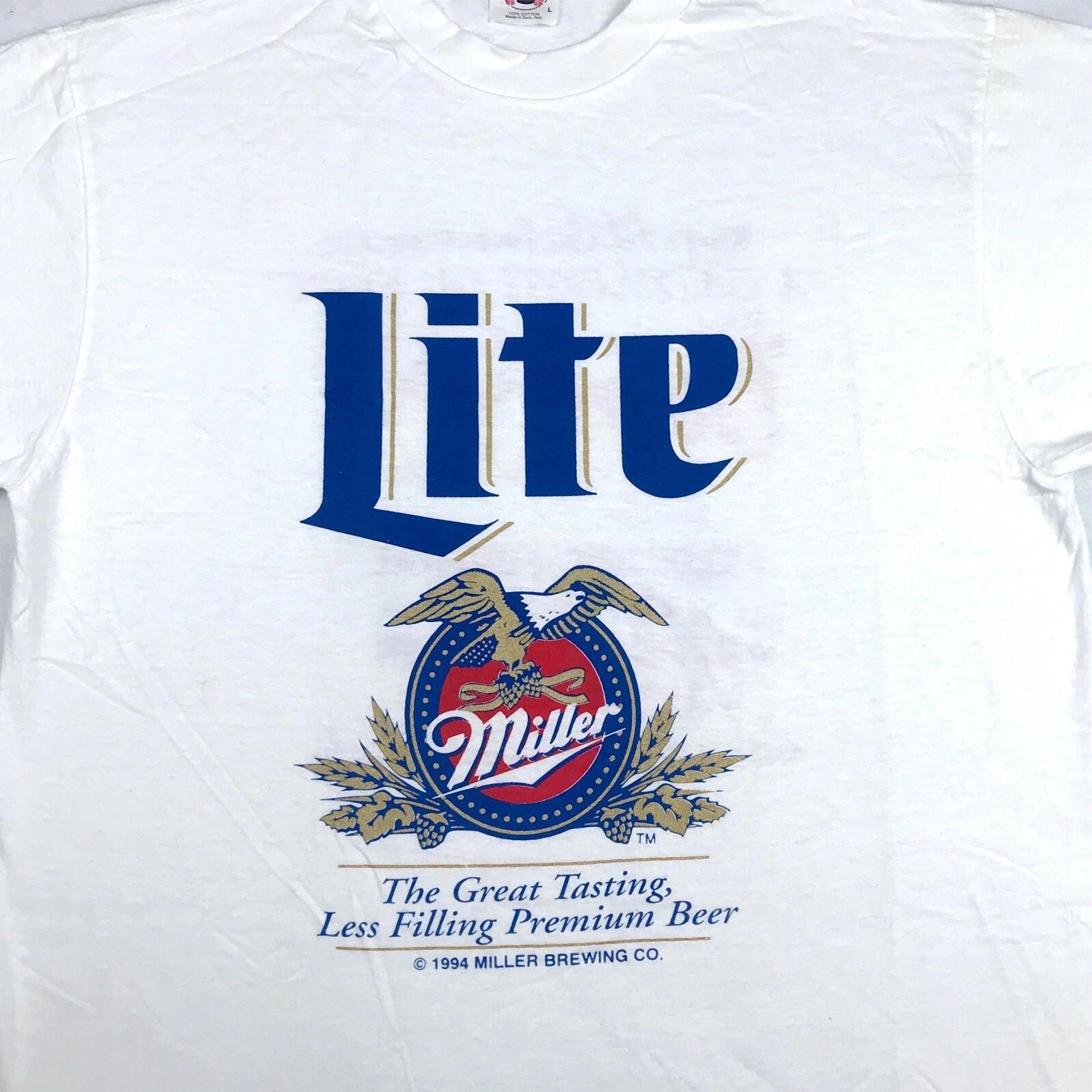 

NOS vintage 90s MILLER LITE BEER 2-SIDED T-Shirt L staten island new york city M